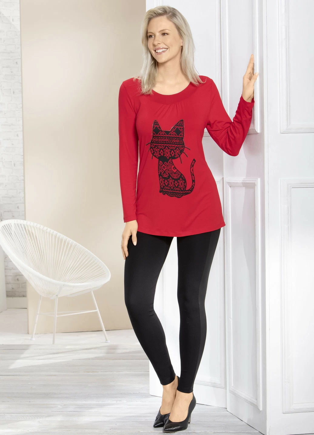 Shirt mit Katzen-Motiv in 2 Farben