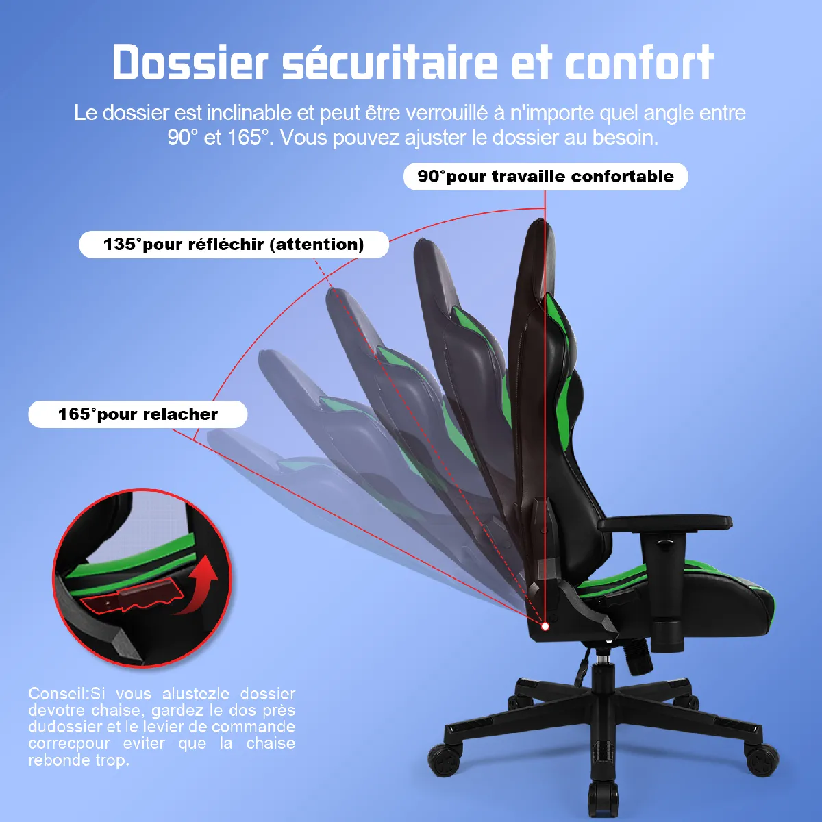 Lexzurn Chaise Gaming Inclinable 155°