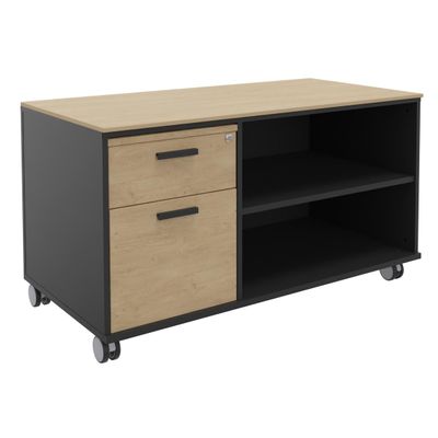 Console mobile KHEOPS - L120XP60XH66 cm - 2 tiroirs dont 1 DS - structure carbone - finition imitation chêne clair