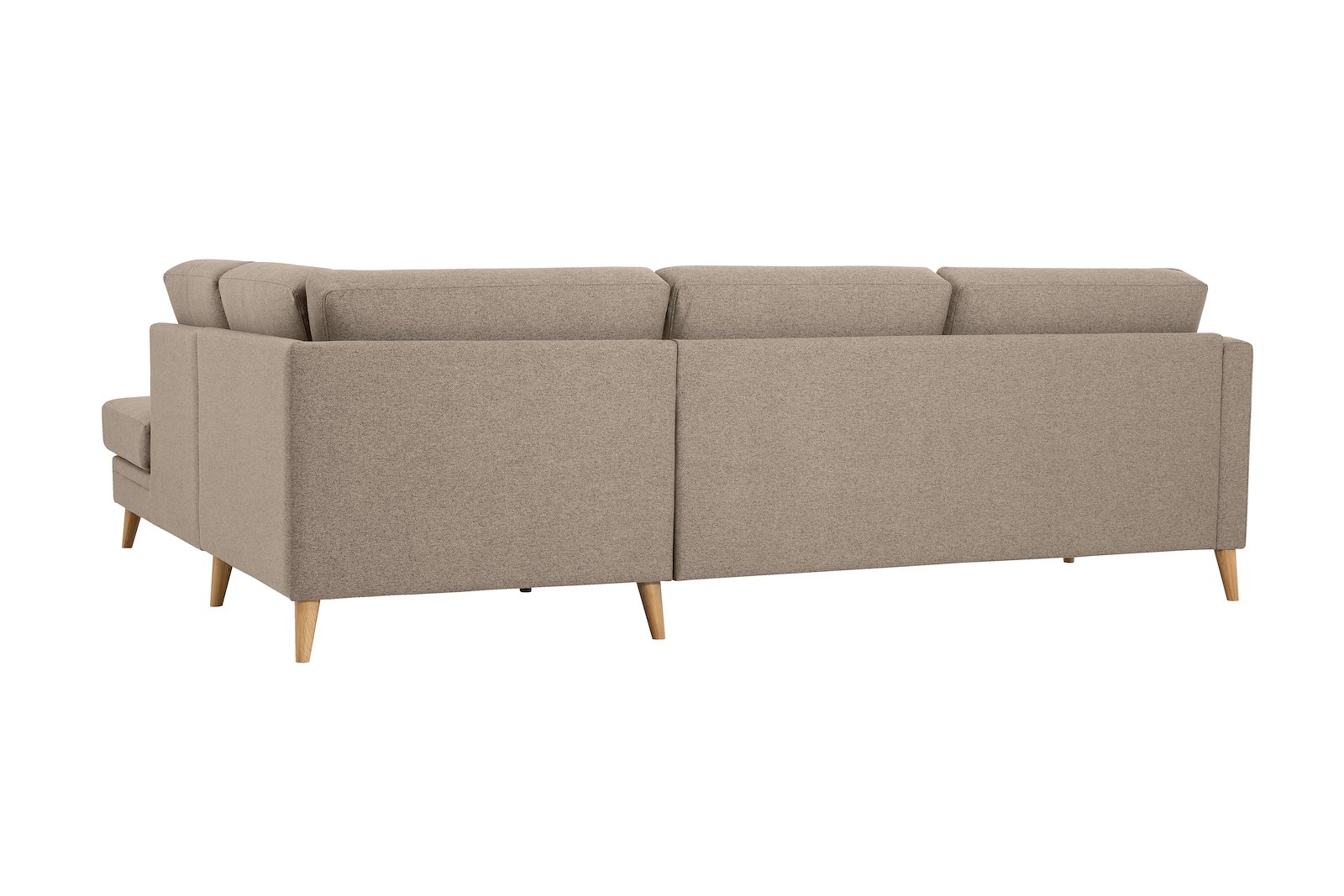 Eden hjørnesofa 2,5-seter med åpen ende høyre. Tekstil Neve 09 Cappuccino med ben i eik natur (15137).