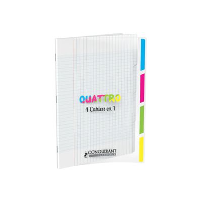Conquérant Classique Quattro - Cahier 4 en 1 - 24 x 32 cm - 140 pages - grands carreaux (Seyes) - transparent