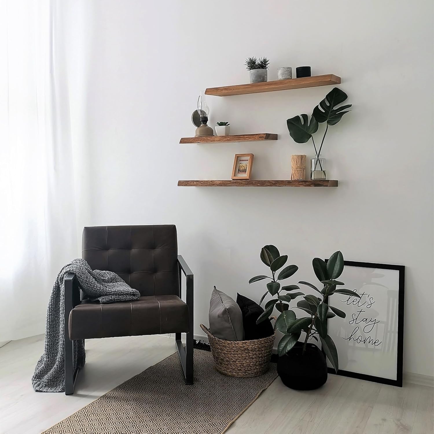 BestLoft Wandregal Board Regal Wand Schweberegal Holzregal Bücherregal Wandregal Holz kleines Regal Küchenregal Wand Shelf Schweberegal Eiche mit Baumkante Naturkante (160cm)