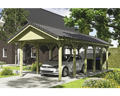 SKAN HOLZ Wallgau enkele carport inclusief daklatten en H-paalankers, 380 x 900 cm, geïmpregneerd