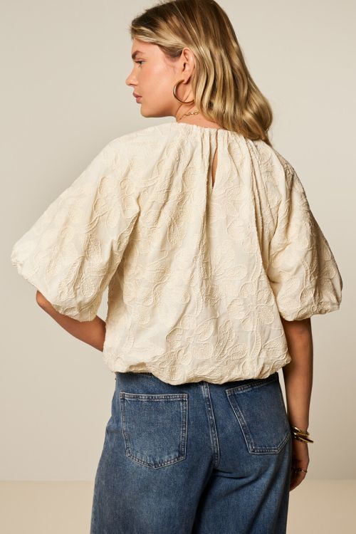Beige ballon top met embroidery