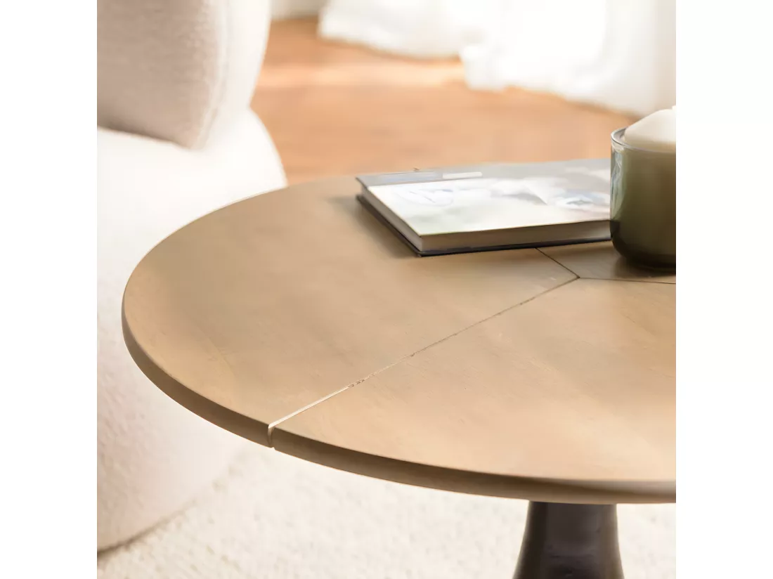 JAMES - Table d'appoint 65x65cm plateau en manguier pied évasé noir mat