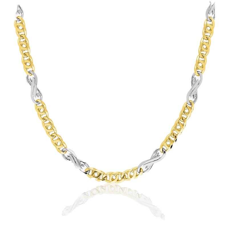 Bracelet mixte 18 cm - Bicolore - Or 18 Carats - Largeur 3.5 mm
