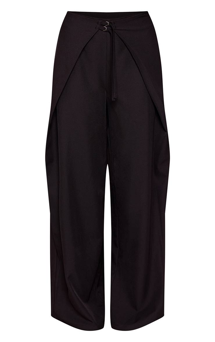 Noir Pantalon Tailleur Coordonné À Détail Boucle Et Superposition