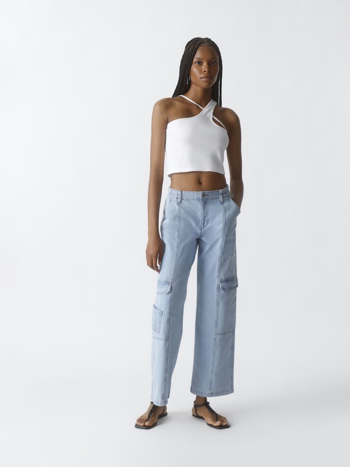 Calça cargo - Azul índigo claro