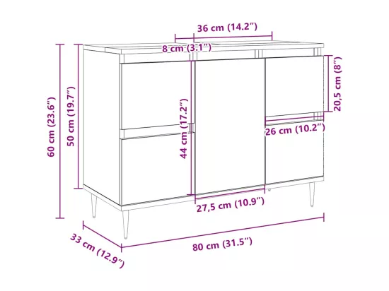 Armoire salle de bain chêne sonoma 80x33x60cm bois d'ingénierie