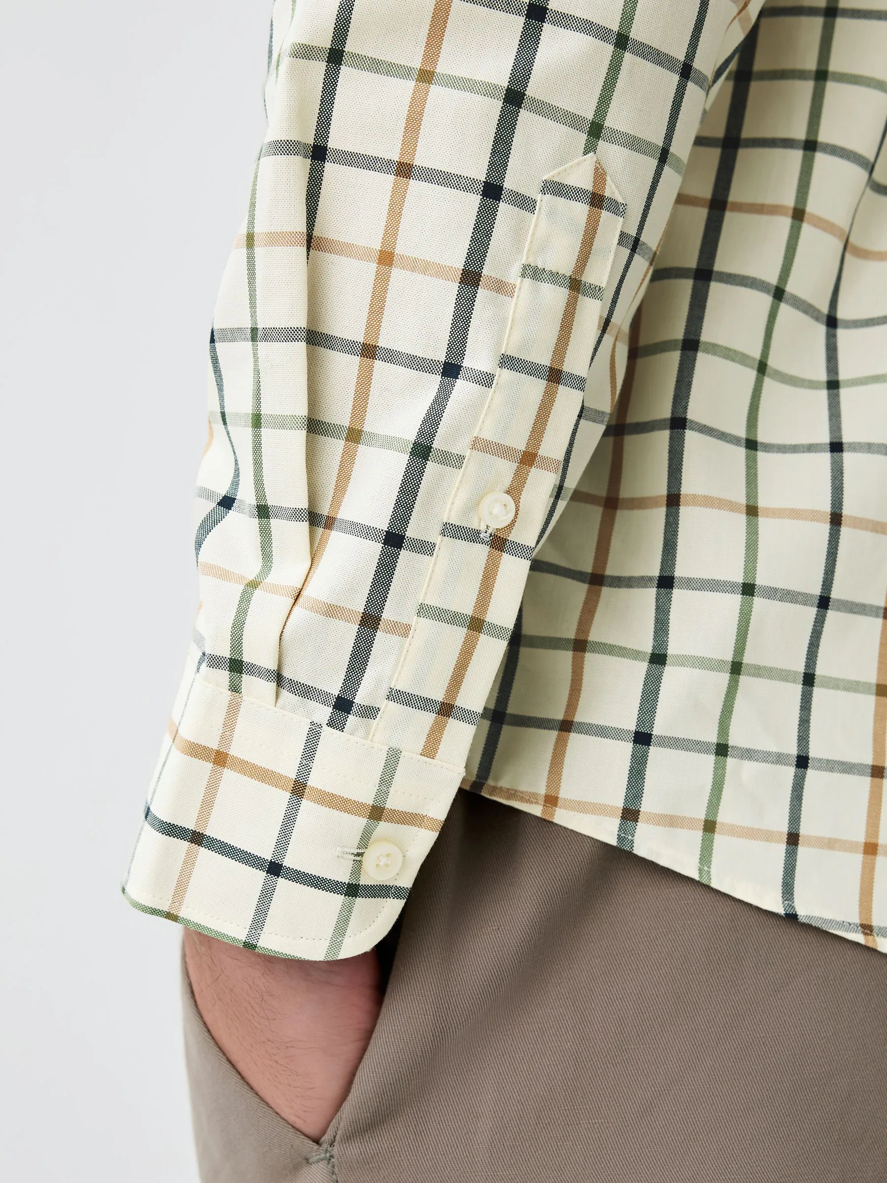 Ecru Tattersall/Neutral Green Gingham - Set van 2 stuks strijkvrije Oxford-overhemden