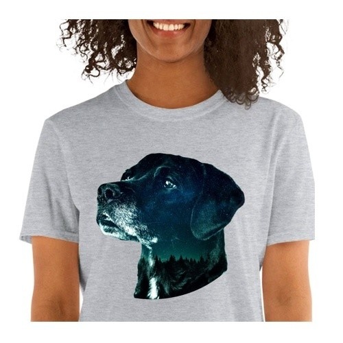 Camiseta feminina Mascochula Starry Night personalizada com a foto do seu pet (cinza)