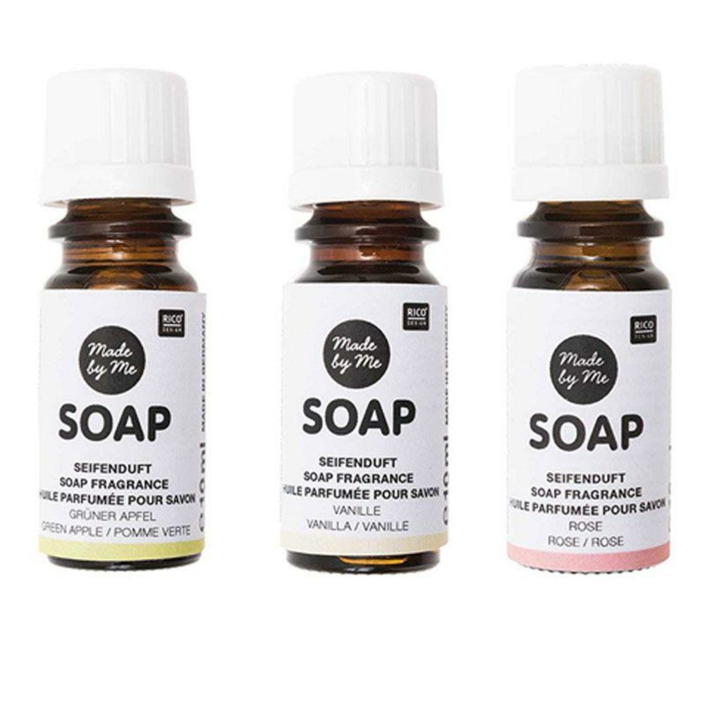 3 huiles parfumées 10 ml pour savon - pomme, vanille, rose