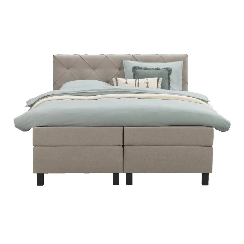 Boxspring Liv geruit - beige - 160x200 cm - vierkante poot