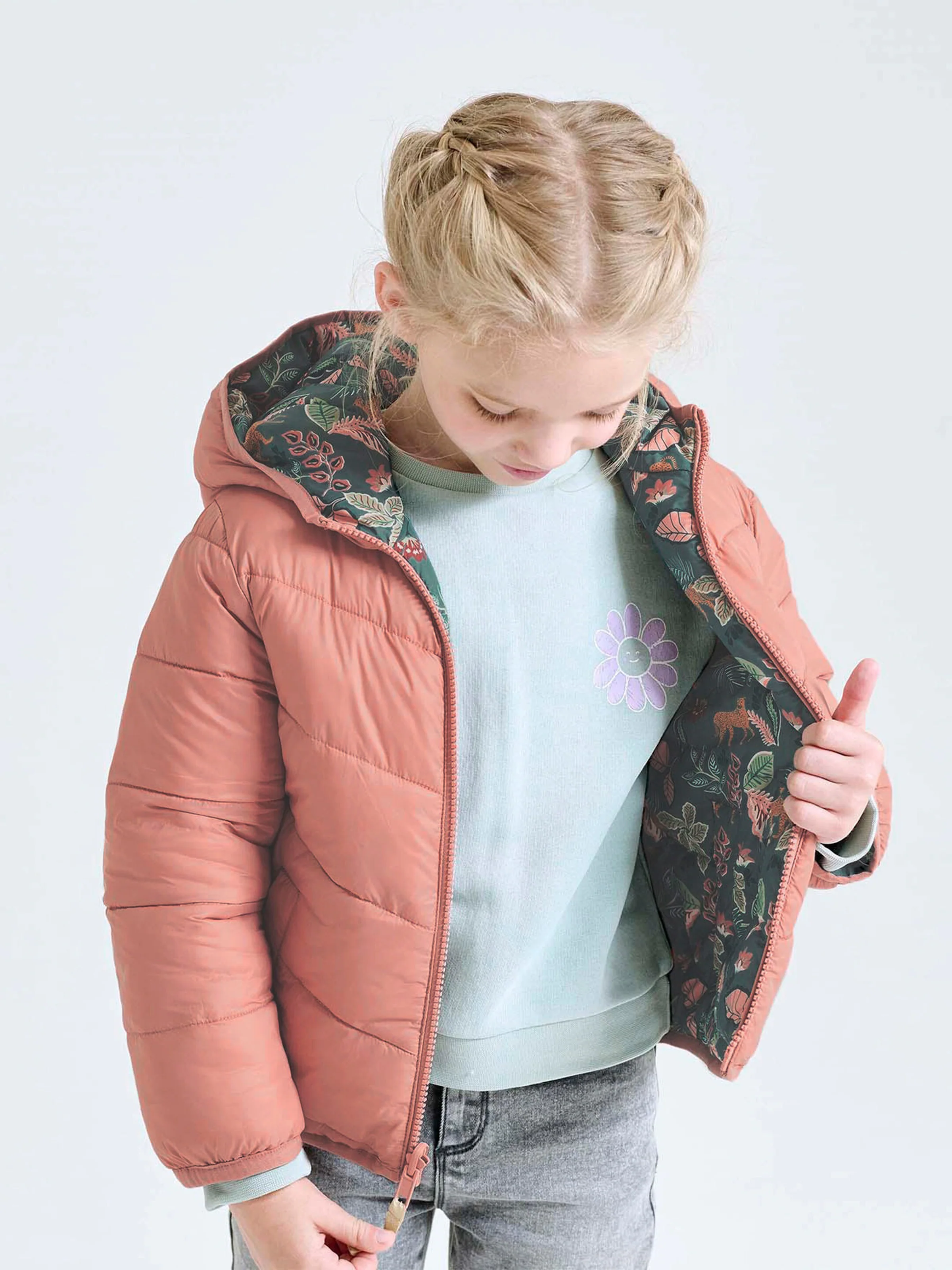 Vertbaudet Leichte Mädchen Wende-Steppjacke mit Recycling-Polyester smaragdgrün