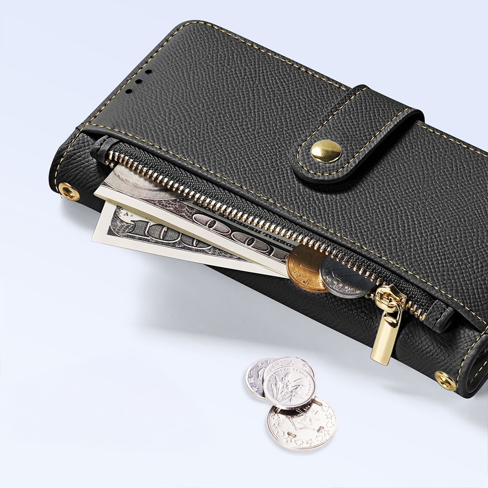 Samsung Galaxy S25 Leder Tasche mit Kartenfächer   Münzfach   Magnetische Schutzhülle - Schwarz