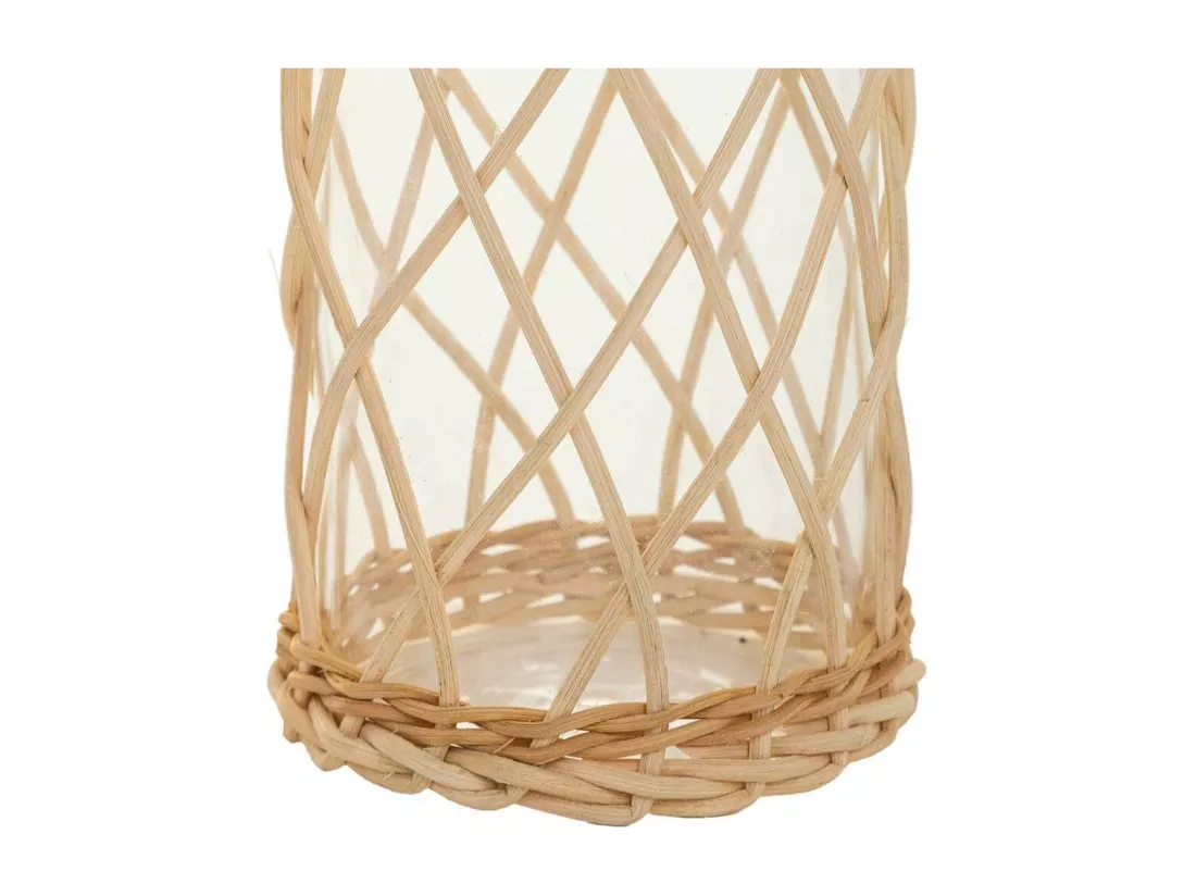 Vase en verre et rotin marron d10x20h
