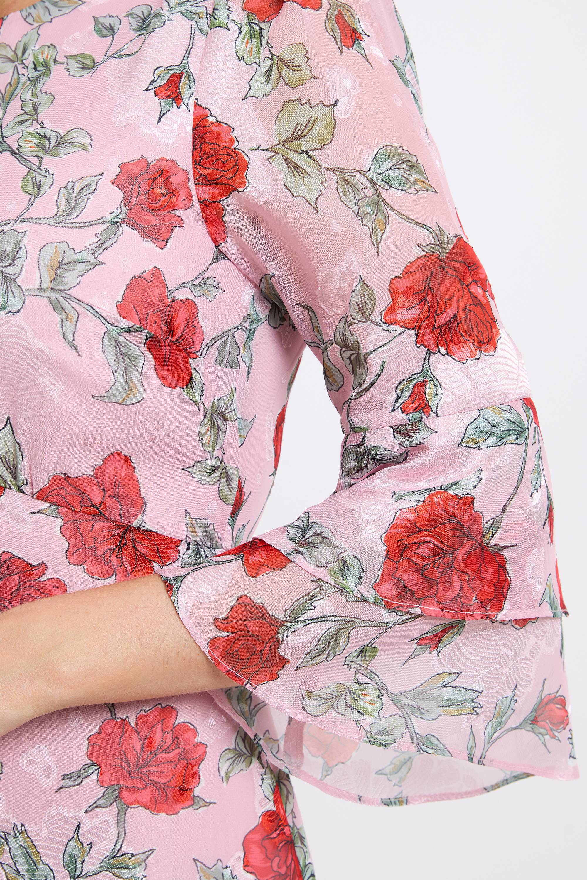 Wallis Robe Midi À Imprimé Floral Dévoré Et Manches À Volants Étagés