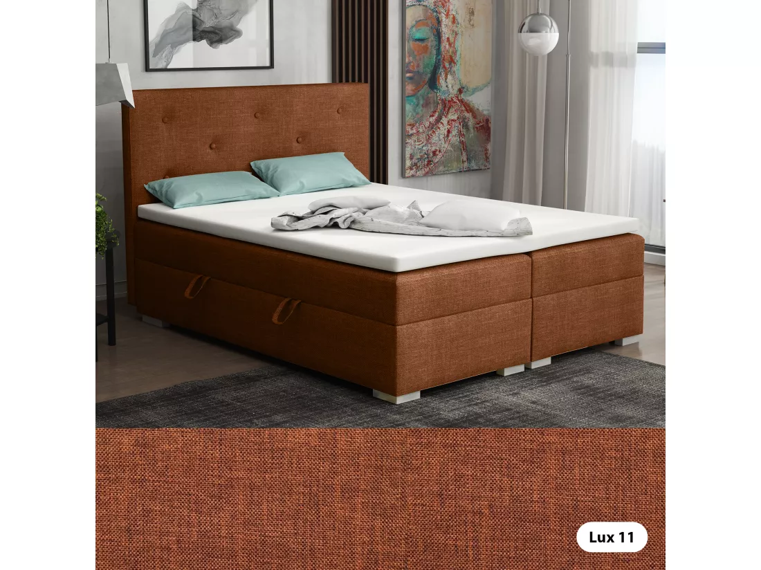 Lit Boxspring avec tiroirs de lit, Coffre de lit Topper Atlanta 180x200 cm, Lux 11 (Rouge rouille)