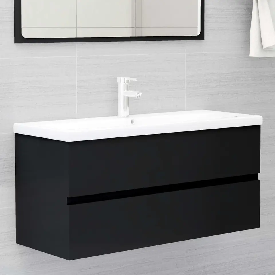 vidaXL - Wastafelkast - Zwart - Bewerkt hout - 100 x 38.5 x 45 cm