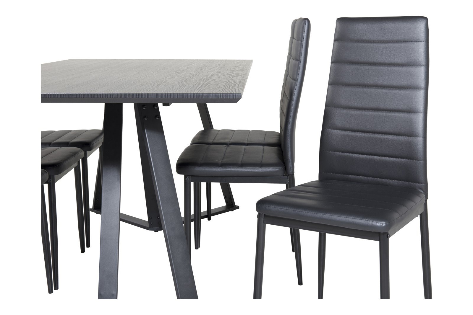 Marina og Slim Spisegruppe Marina spisebord i sort med 6 stk. Slim spisestoler i Sort og sorte ben.
