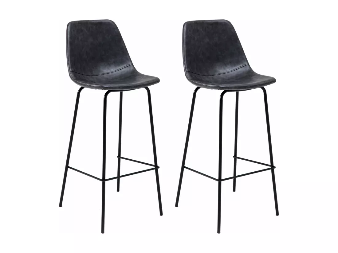 Lot de 2 tabourets de bar vintage LUCIEN gris foncé - Hauteur d'assise 75cm - HAPPY GARDEN