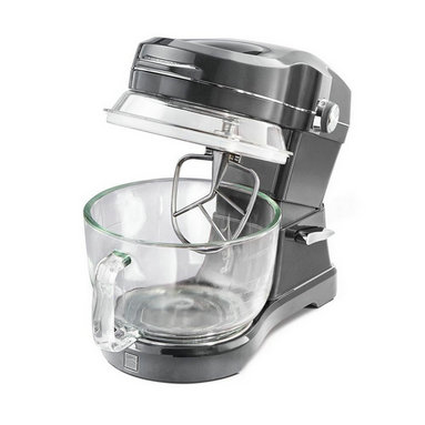 Batedeira de pedestal Elite Ovation de 5 qt (4,77 litros) com 10 velocidades, na cor cinza, com batedor plano, gancho para massa e batedor de arame.