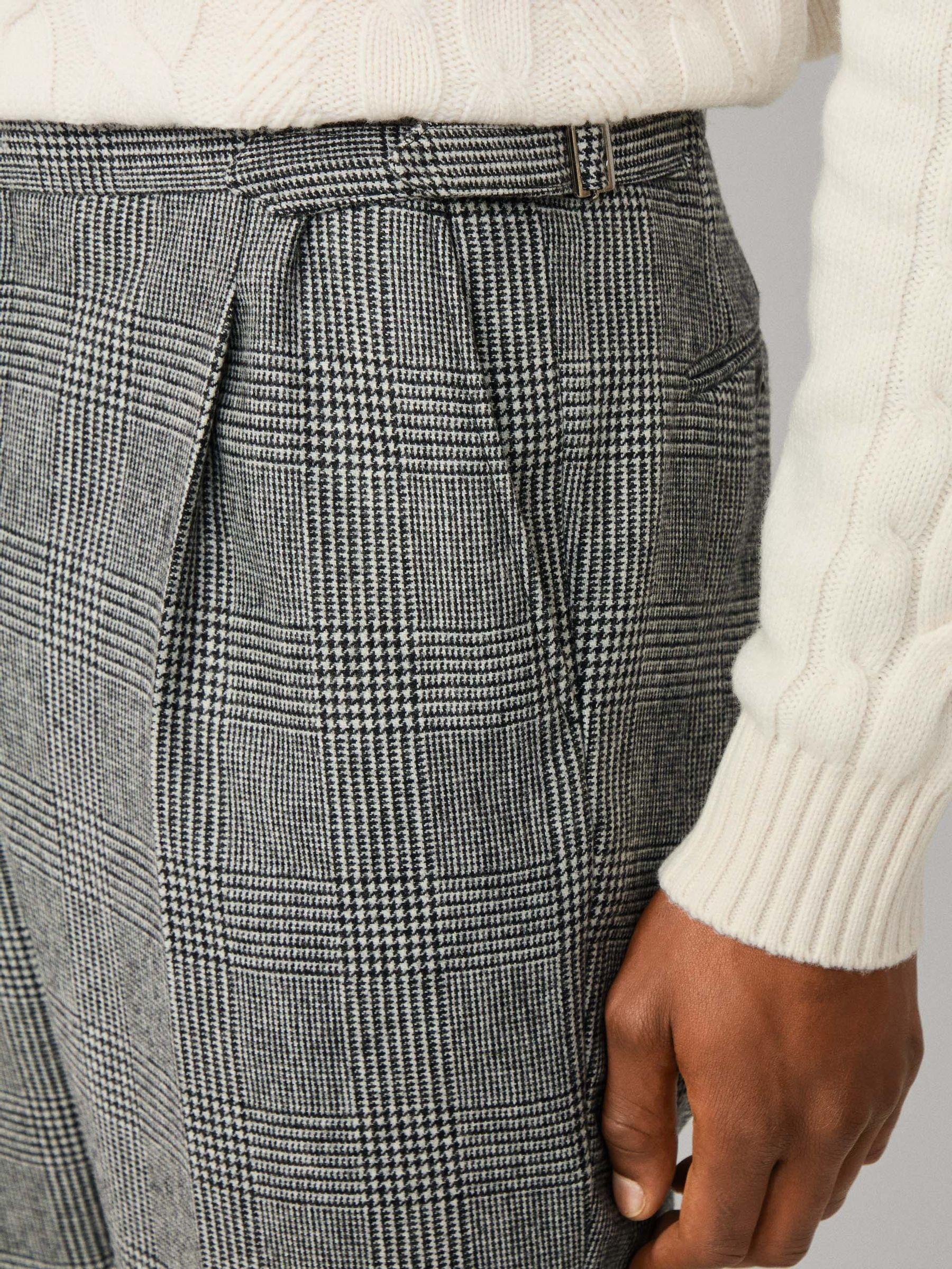 Hack Glen Check Peak Lapel Black Trouser
