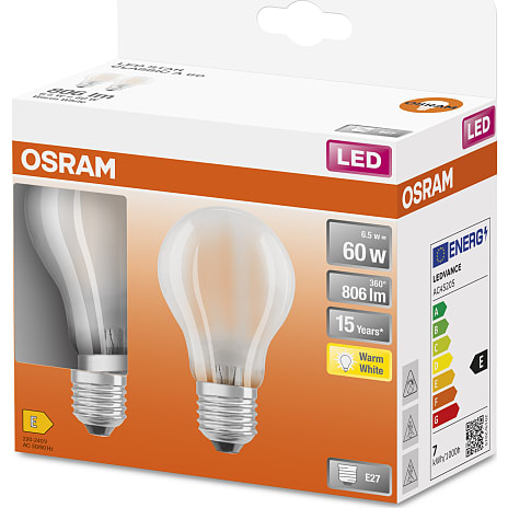 Osram 2 pak LED kronepærer 6,5W - varmt hvidt lys