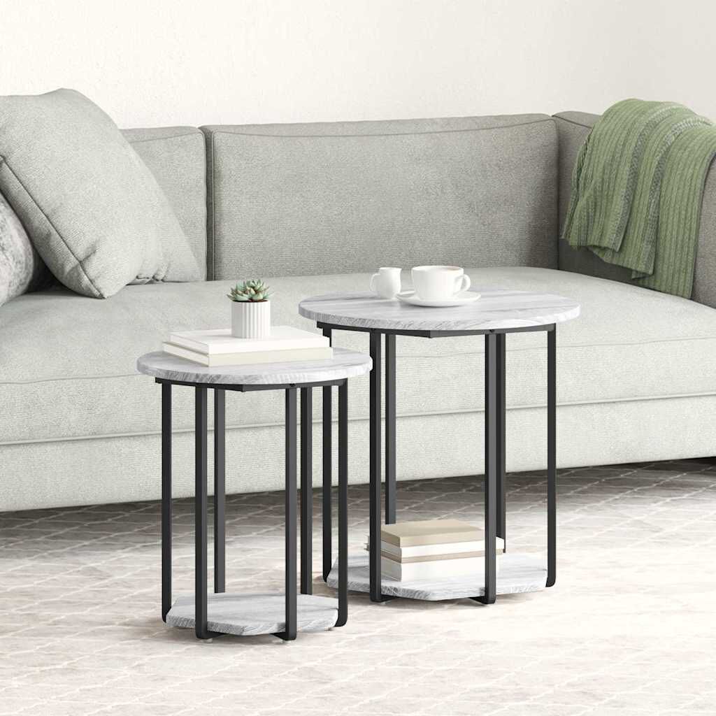 vidaXL Bijzettafelset met plank 2 st Sonomagrijs en zwart