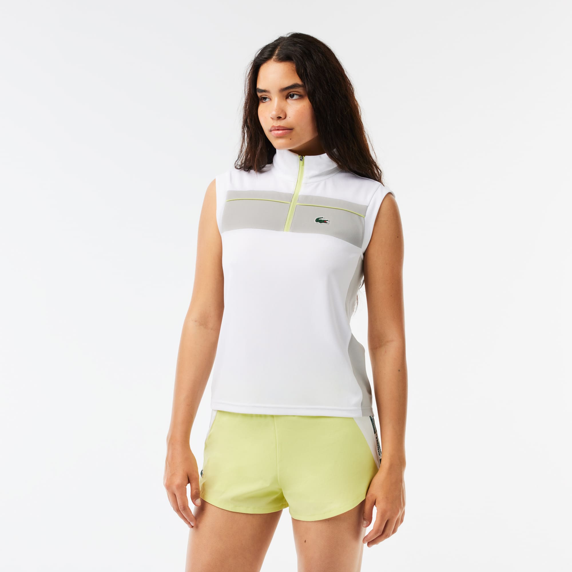 Polo Tennis contrasté en piqué indémaillable ultra-dry Manches Courtes - Blanc - Lacoste - Femme