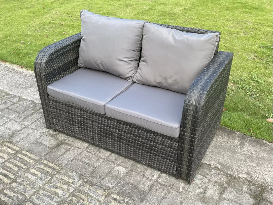 Mobilier À Dîner De Jardin en rotin ave 2 Canapé d'amour 2 Chaises inclinable Table à manger réglable en hauteur Mélange gris foncé