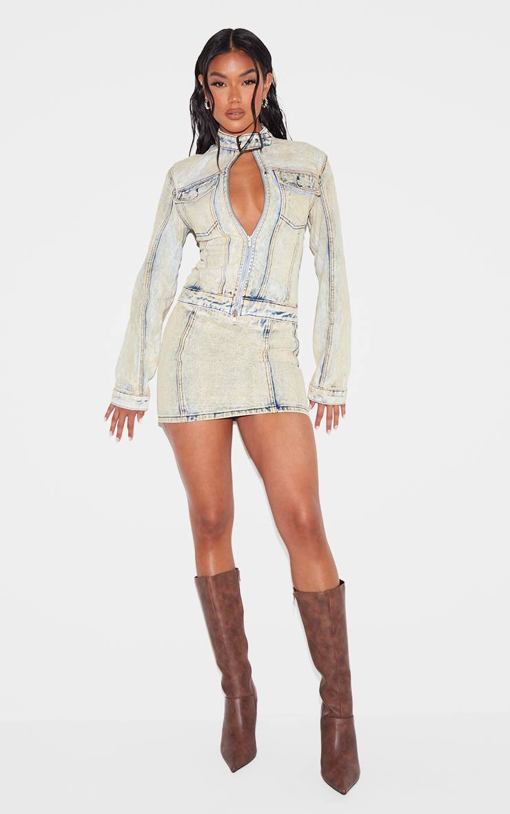 Jupe Mini En Denim Avec Détails De Coutures