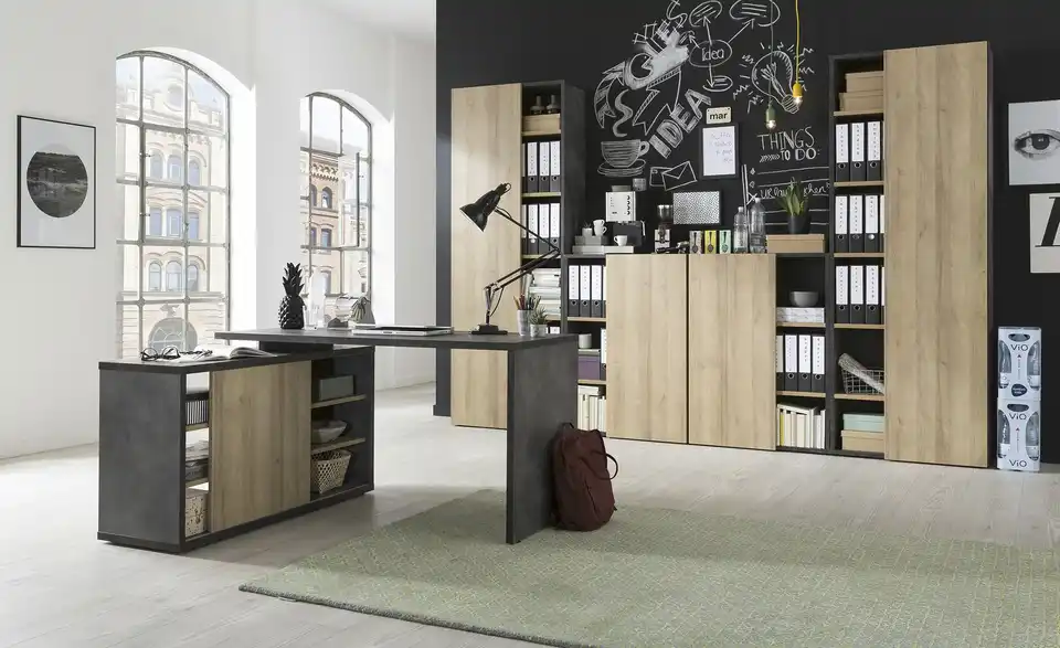 Aktenschrank Chiemsee 110 cm Steingrau, Eiche (Nachbildung)