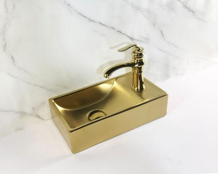 MD Interior Blessed toiletmeubel zwart mangohout rechts met fontein mat goud rechts
