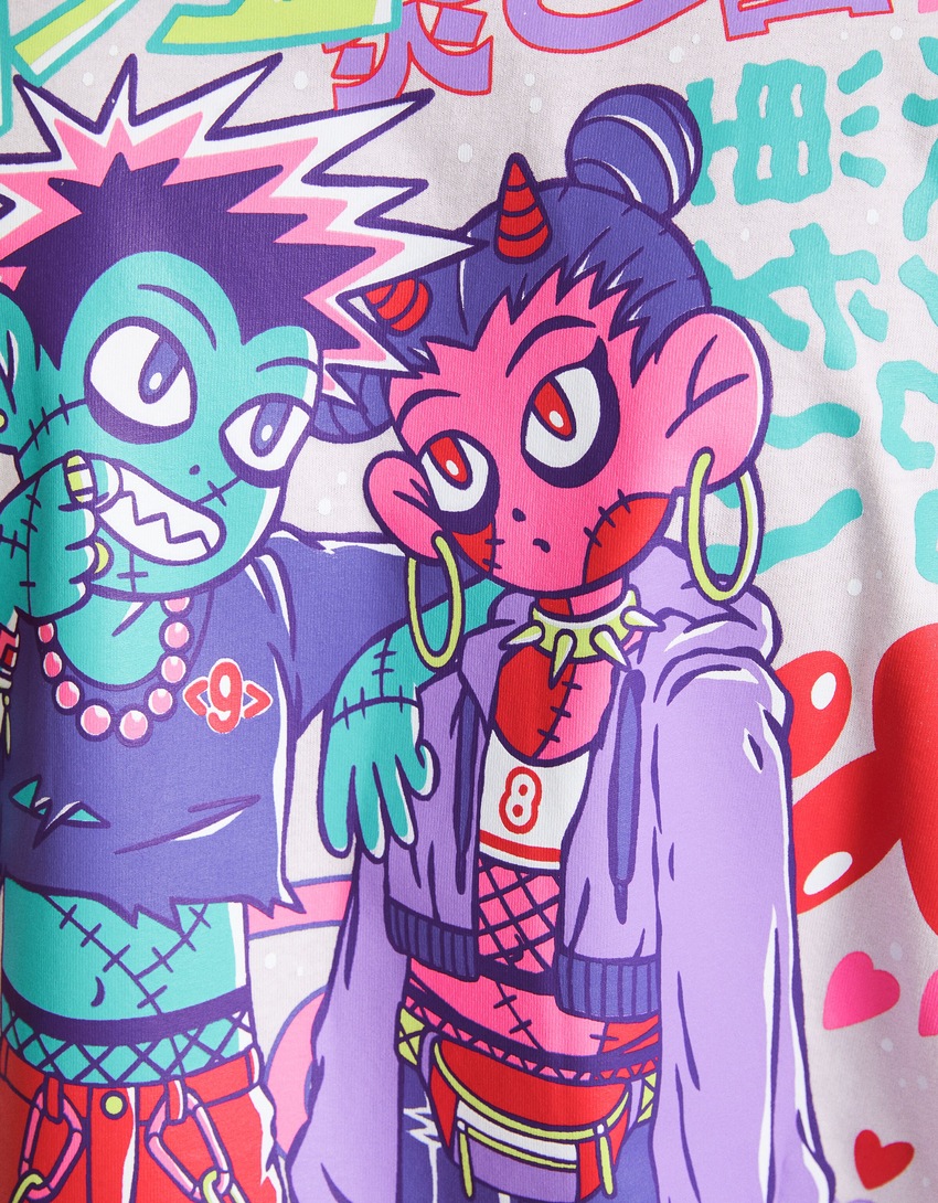 Camiseta de manga curta extra larga com estampa