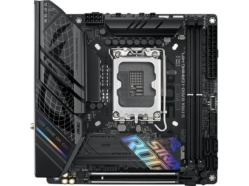 ASUS ROG STRIX B760-I GAMING WIFI - Bundkort - mini ITX - LGA1700 sokkel - B760 Chipset - USB 3.2 Gen 1, USB-C 3.2 Gen 1, USB-C 3.2 Gen 2x2, USB-C 3.2 Gen2 - 2.5 Gigabit LAN, Wi-Fi 6E, Bluetooth - onboard grafik (CPU påkrævet) - HD Audio (8-kanaler)