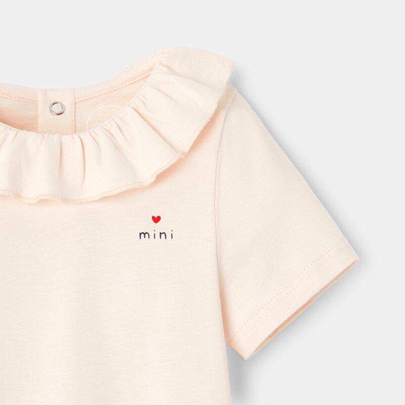 T-shirt col à volants jersey rose bébé fille Rose