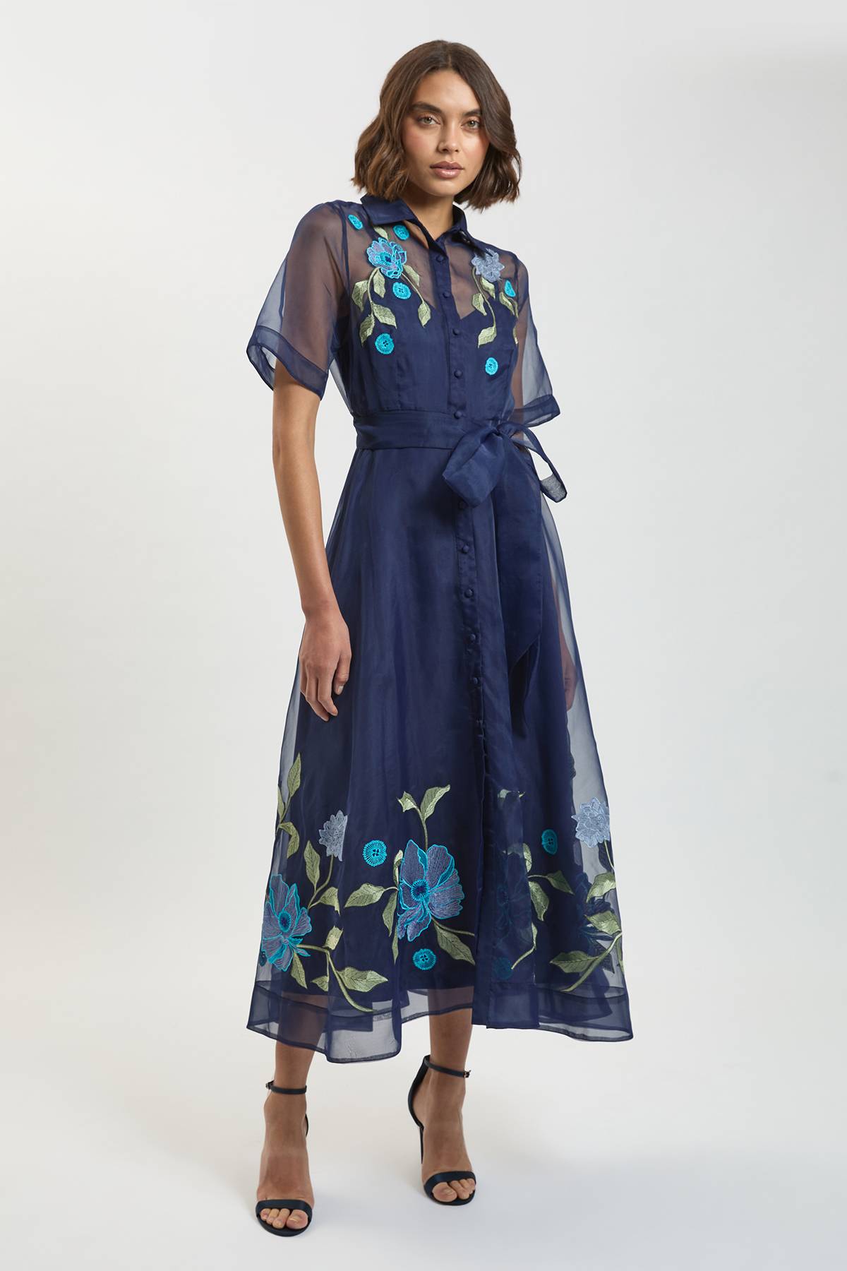 KarenMillen Robe Chemise Ceinturée En Organdi Avec Broderie Détaillée