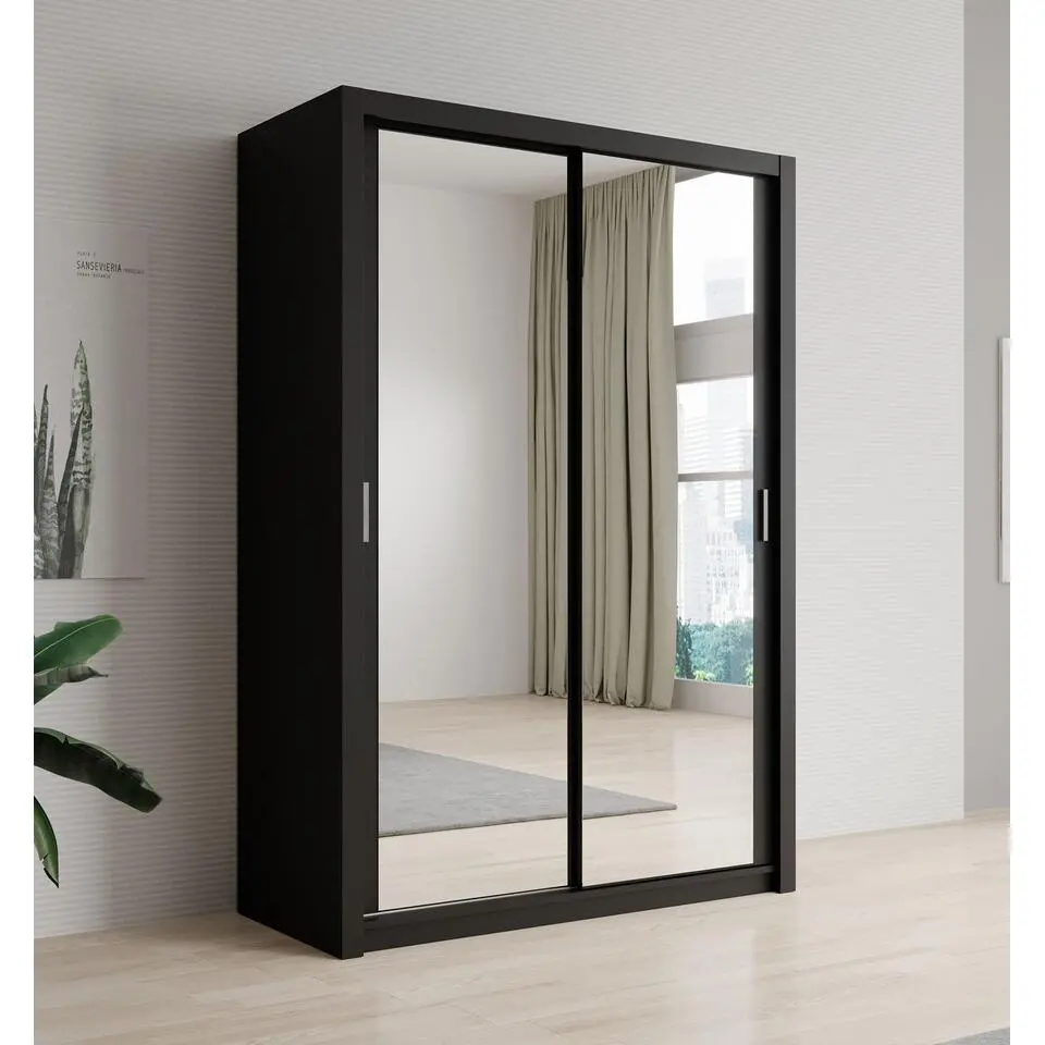 Meubella - Kledingkast Blake - Mat Zwart - 150 cm - Met spiegel