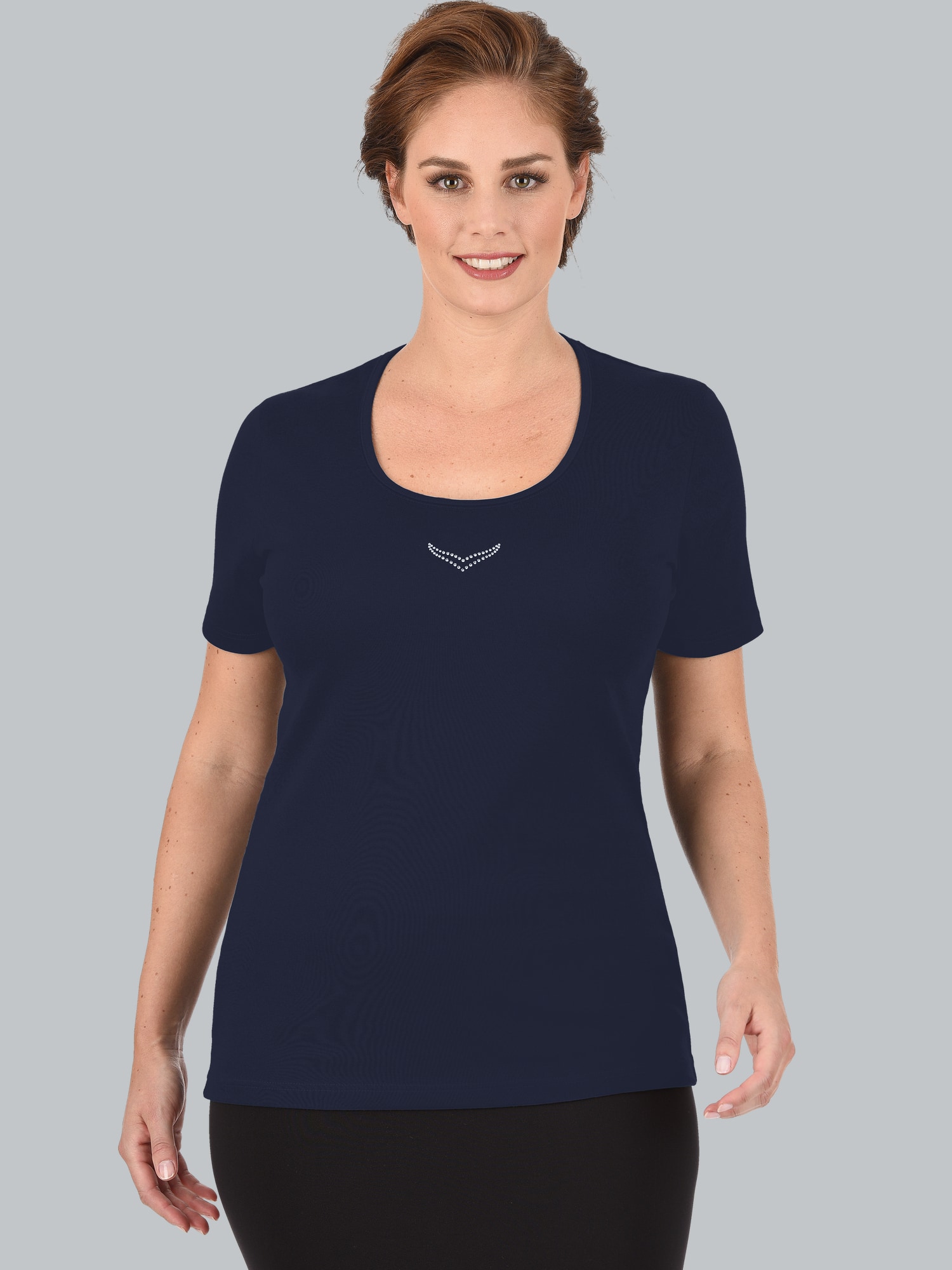 T-Shirt mit Kristallsteinen Navy