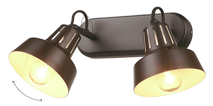 Réglette spot 2 lumières E14 10W GoodHome Yarra noir mat L.28,5 x L.22,4 x H.18.5 cm