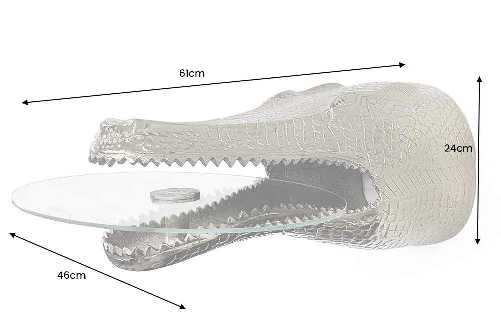 Design Hängetisch WILDLIFE CROCODILE 60cm silber Metall Krokodil Beistelltisch