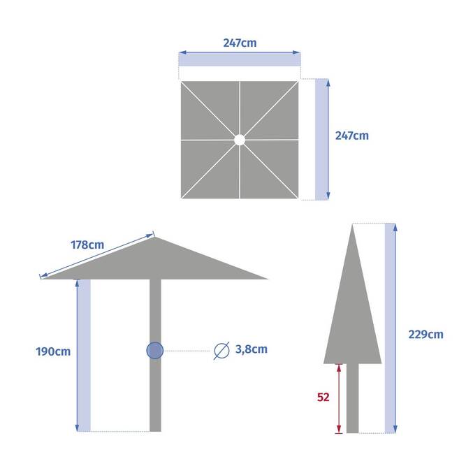 Parasol droit carré inclinable SOYA Argile / Blé