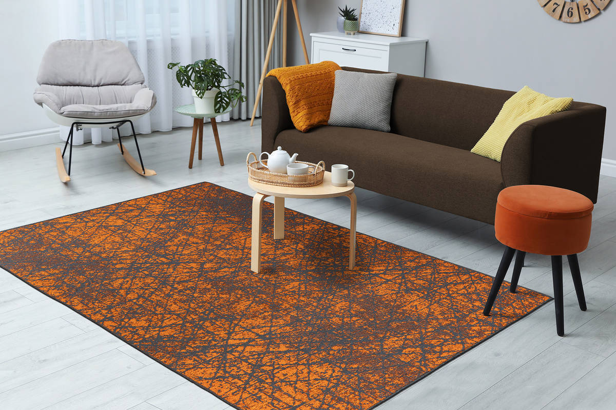 Flachgewebeteppich KALEVI 200 - orange - mit 3D-Struktur - 80x150 cm