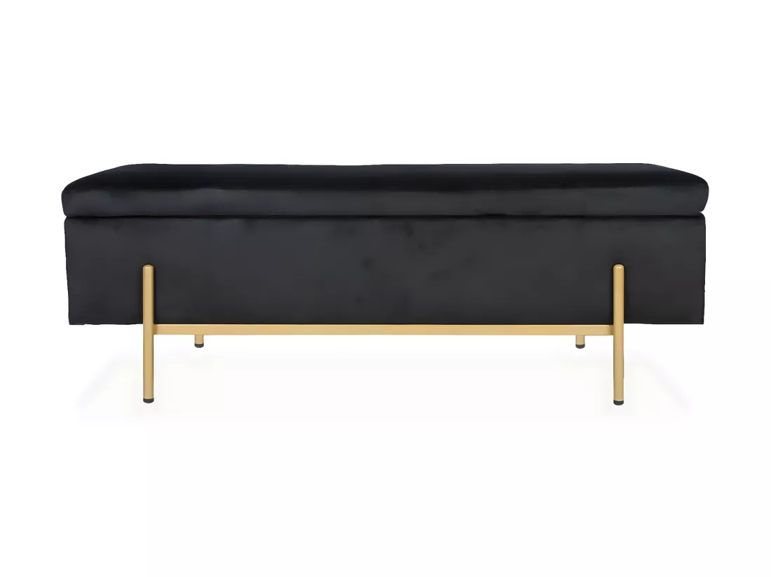Banquette coffre Olivia Velours noir pieds or
