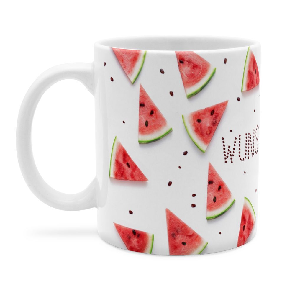 Personalisierte Panorama-Tasse, weiß (Motiv: Melone)