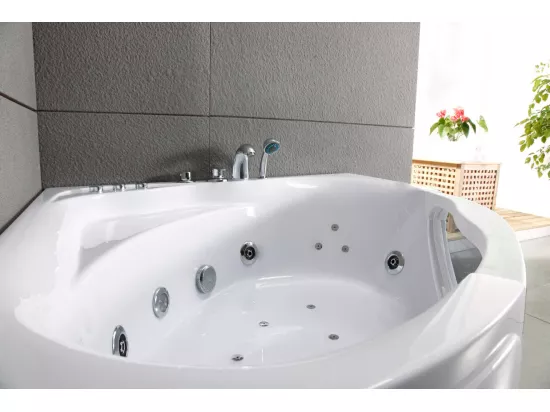 Baignoire balnéo d'angle TASMANIE WHITE Jets L135xl135xH54cm, by SPALINA