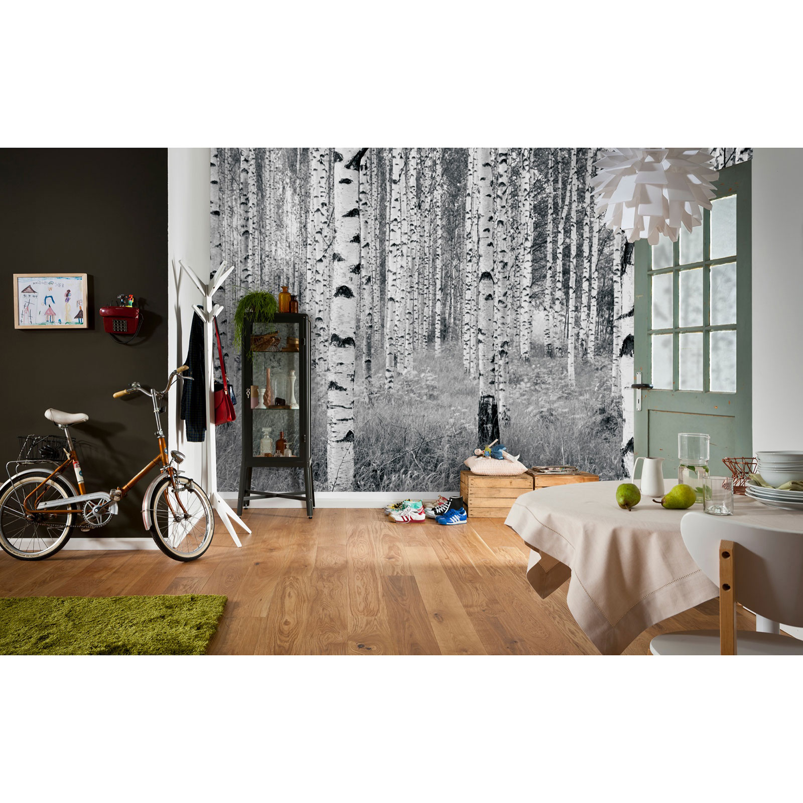Vlies-Fototapete WOODS - schwarz-weiß - 368x248 cm