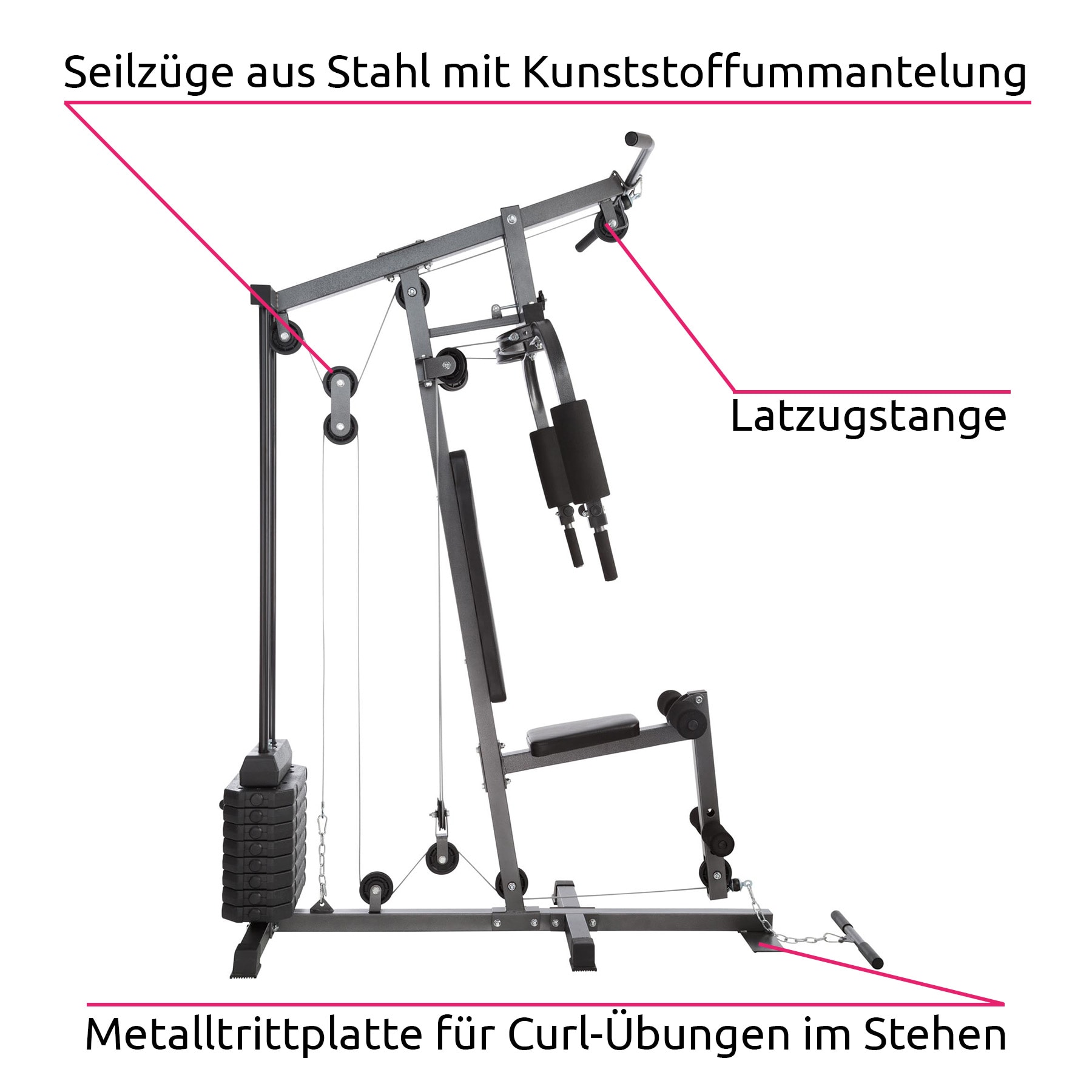 tectake® Kraftstation, mit Butterfly- und Beinstreckermodul, gepolstert mit Kunstlederbezug, 160 x 101 x 203 cm
