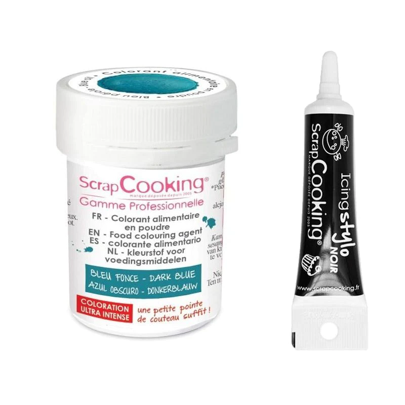 Colorant alimentaire en poudre bleu foncé 5 g + Stylo glaçage noir Scr